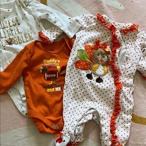 Adorable Polka Dot and Orange Turkey Baby Onesie Set